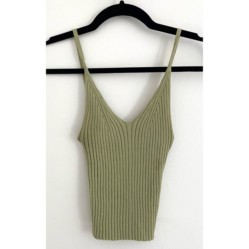 Misha & Puff Pima Cotton Ribbed Knit Tank – Sage Green, Size S